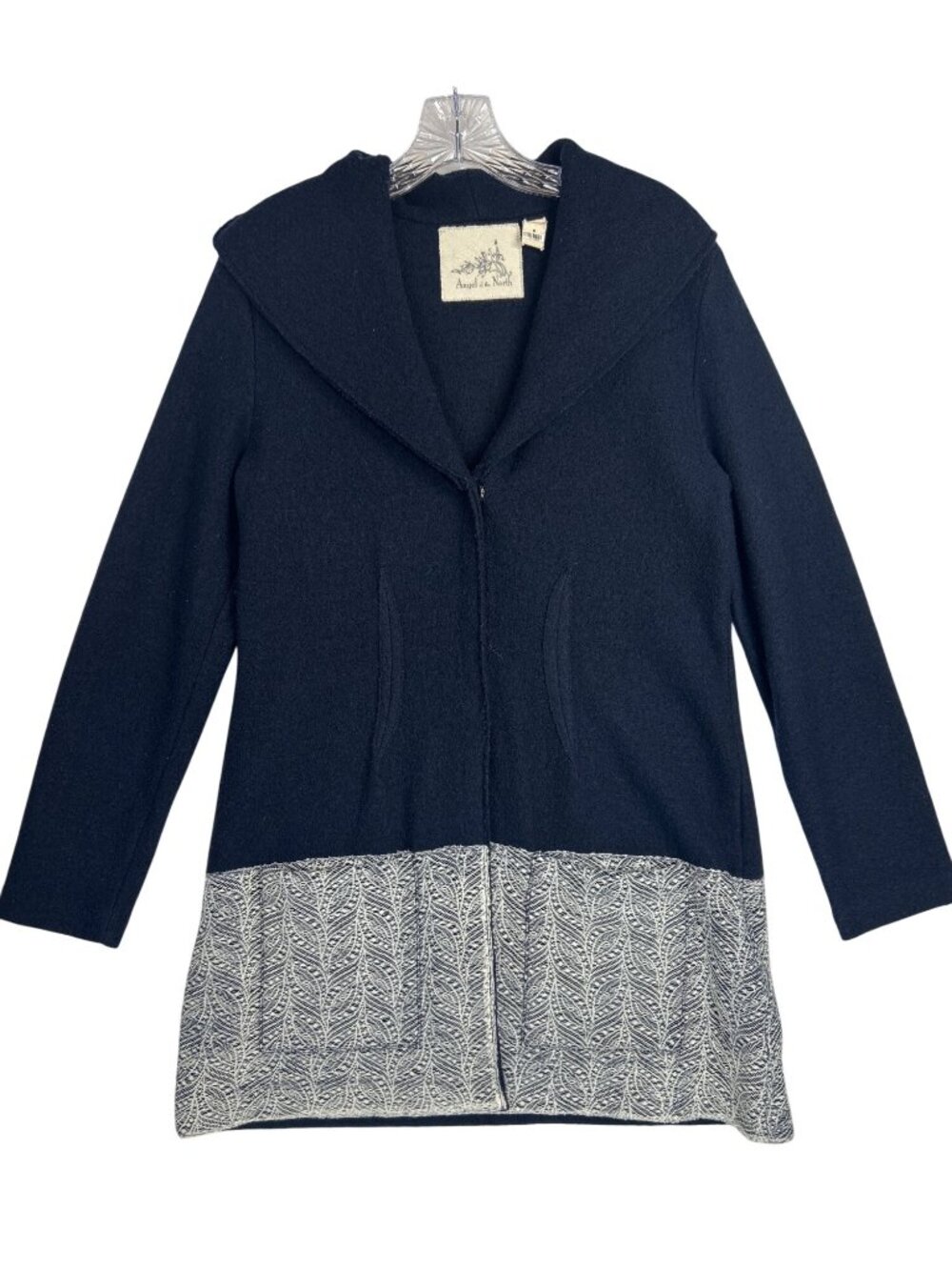 Anthropologie Angel Of The North Black Boiled Wool Leaflace Duster Cardigan Sz M